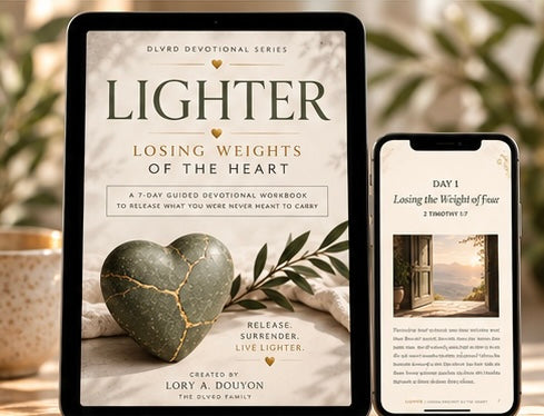 Digital devotional workbook shown on tablet and phone screens with heart cover page