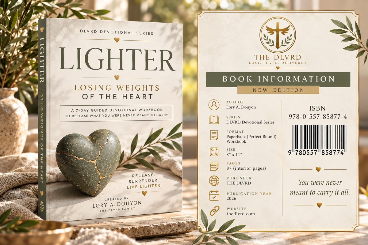 Devotional workbook cover with dark heart graphic and title "Lighter Losing Weights of the Heart"