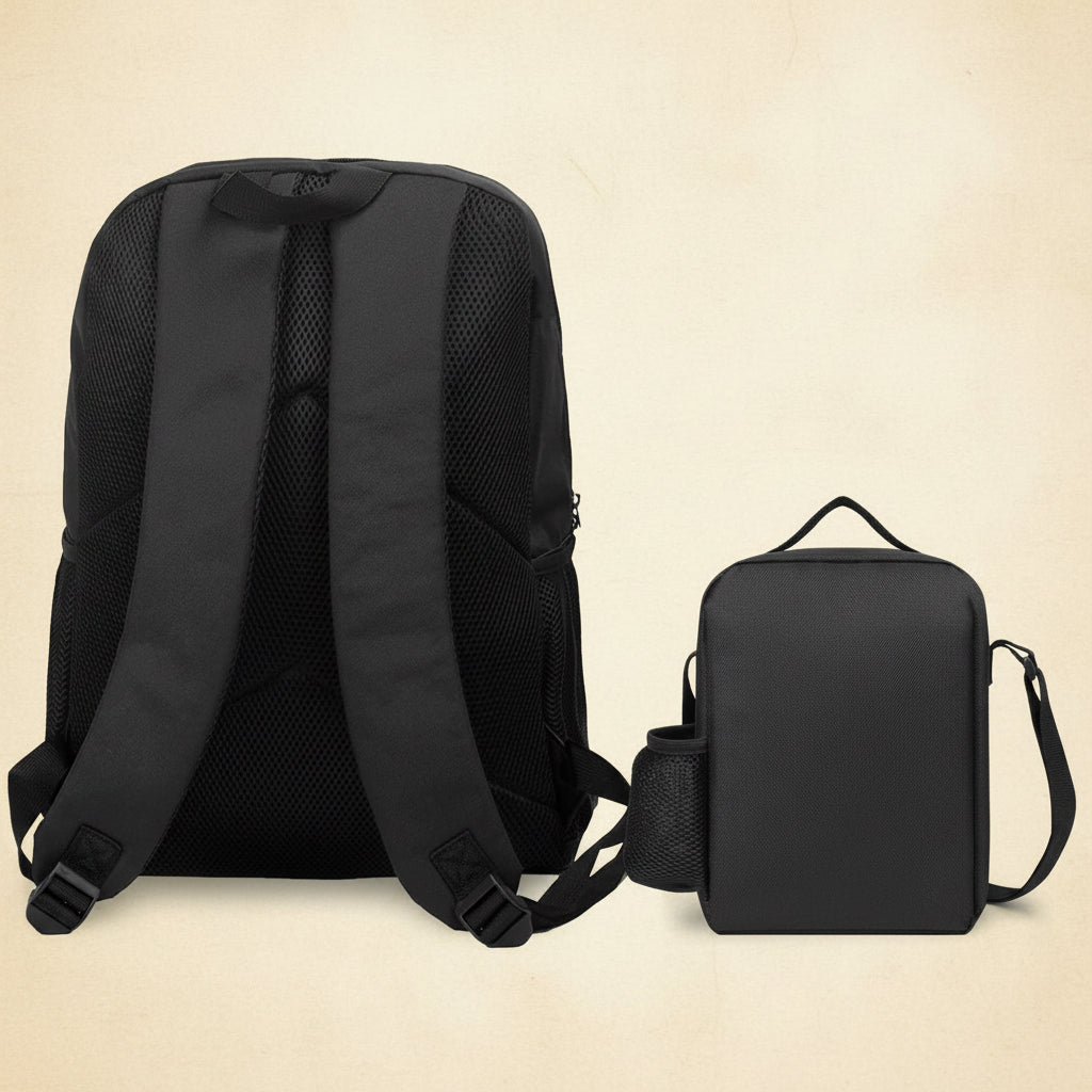 Black backpack and crossbody bag on a white background