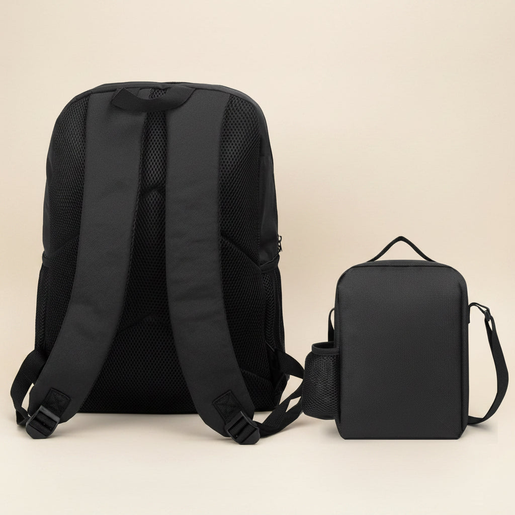 Black backpack and crossbody bag on a white background