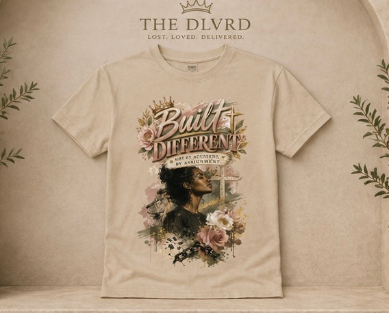Sand women’s graphic t-shirt with gold and floral portrait artwork