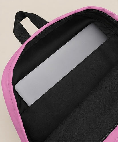 Kids backpack open front pocket with black interior lining and white front panel