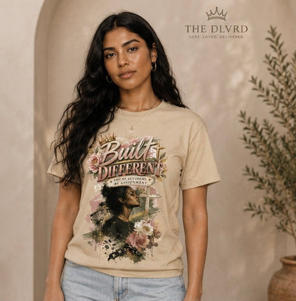 Sand women’s graphic tee with floral portrait print