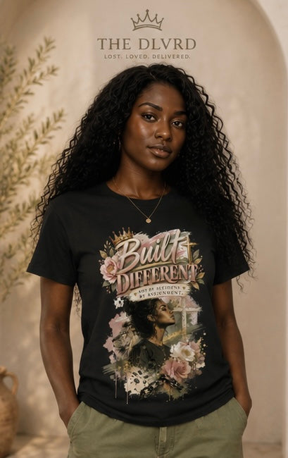 Black women’s graphic tee with floral portrait print