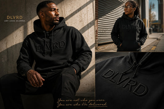 Black DLVRD Signature hoodie with front DLVRD logo and adjustable drawstring hood