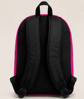 Kids backpack back panel with black padded shoulder straps and center seam