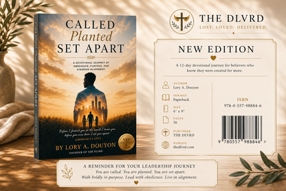 Book cover and back cover for 'Called Planted Set Apart' by Lory A. Douyon, shown on a warm beige background with decorative olive branches and a cream label reading 'The Divrd New Edition.
