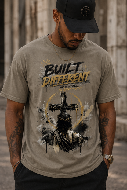 Heather gray adult graphic T-shirt with gold and black chest artwork